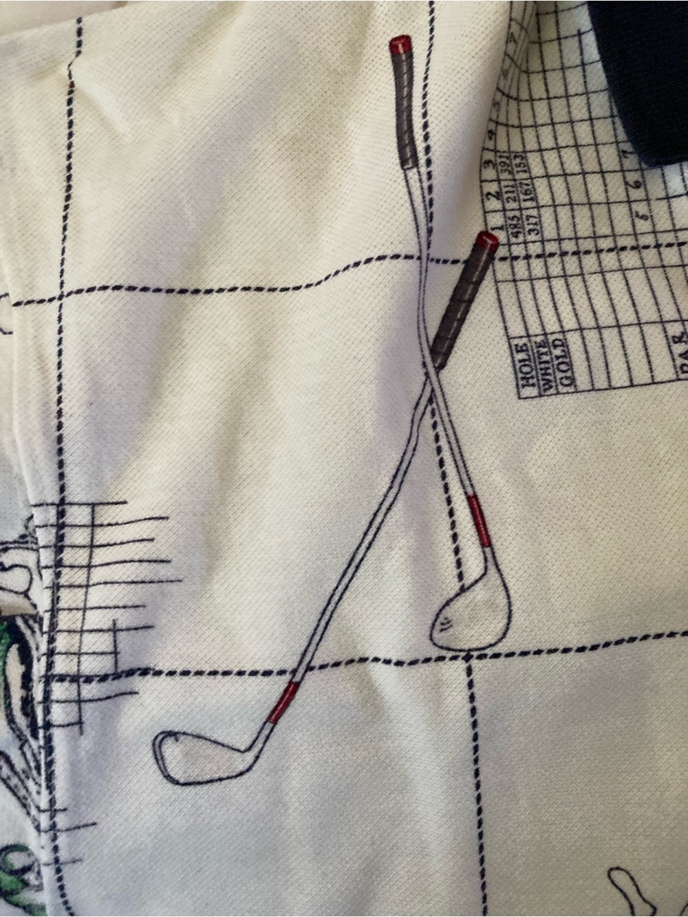 Chaps Cream Polo with Navy Trim and Golf-Print - Picture 6 of 8
